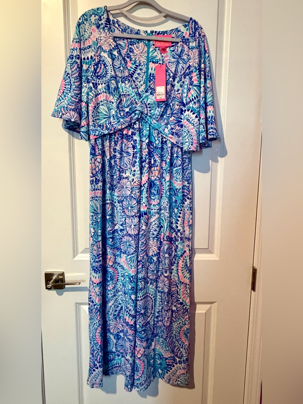 🩵💙 Lilly Pulitzer Minka Sleeved Maxi Dress Blue Grotto Commotion In The Ocean